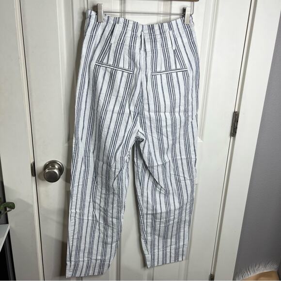 Madewell Linen Cotton Baltic Stripe Paper Bag Waist High Waisted Pants Size 2 - Picture 5 of 7